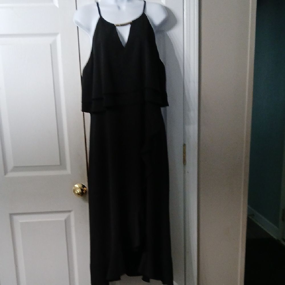 Kensie black faux wrap gold embellishment sleeveless dress Sz 16